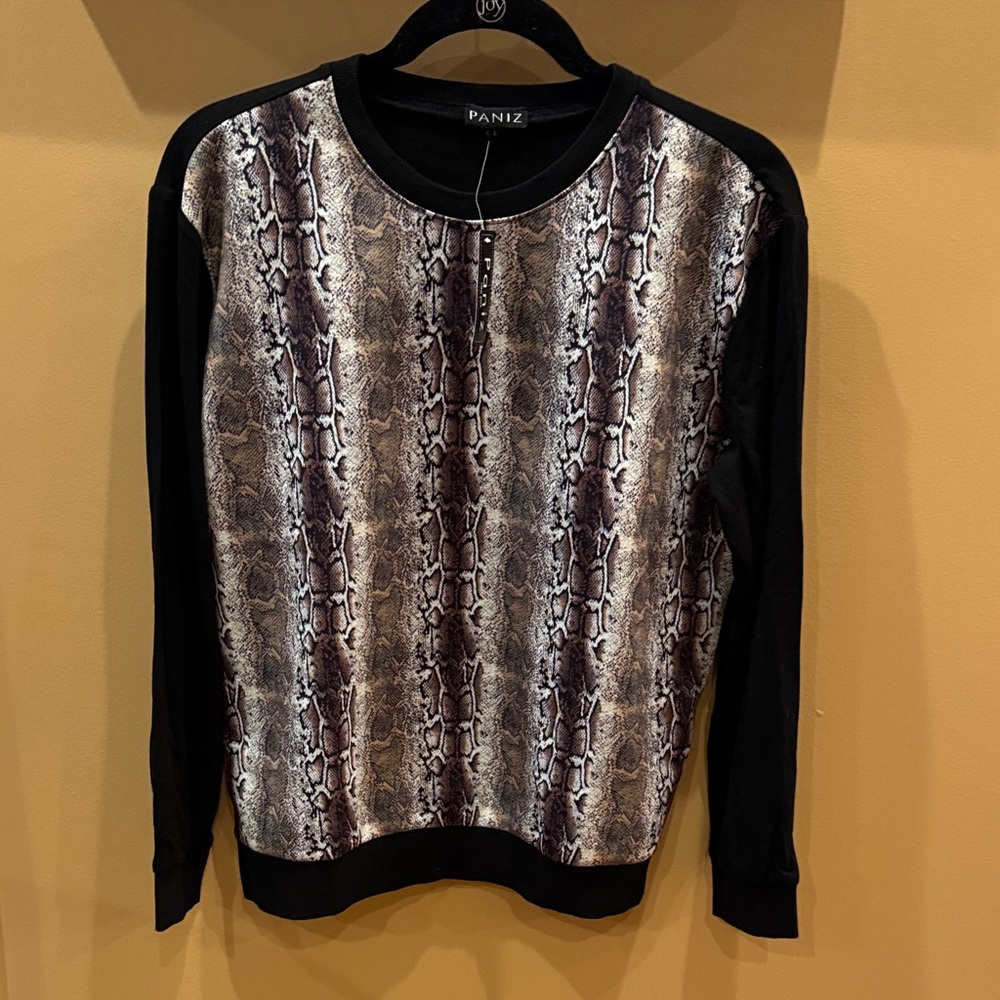 Paniz Women Snake Print Top in Black and Brown size Large : New With Tags